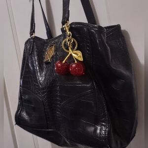 Black Tommy Hilfiger Tote Bag Crocodile Pattern